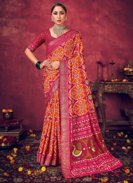 Orange Colour Kesariya 4 Shubh Shree Velvet Tusser Silk Ethnic Wear Saree Collection 4006